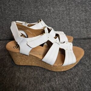 Clarks Sandals Womens 9 M Annadel Orchid Wedge Strappy Slingback White Leather